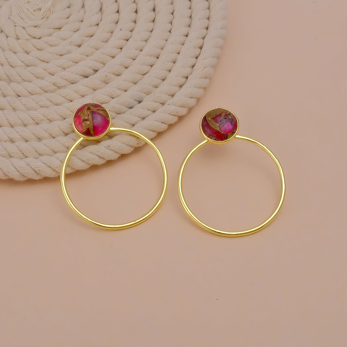 Red Mohave Turquoise Gemstone Earring Gold Plated Jewelry