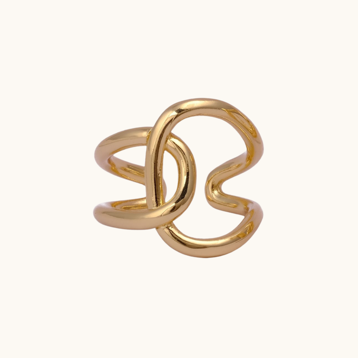 Lyra interlocking loop adjustable 18K gold-plated sculptural ring by Belliora