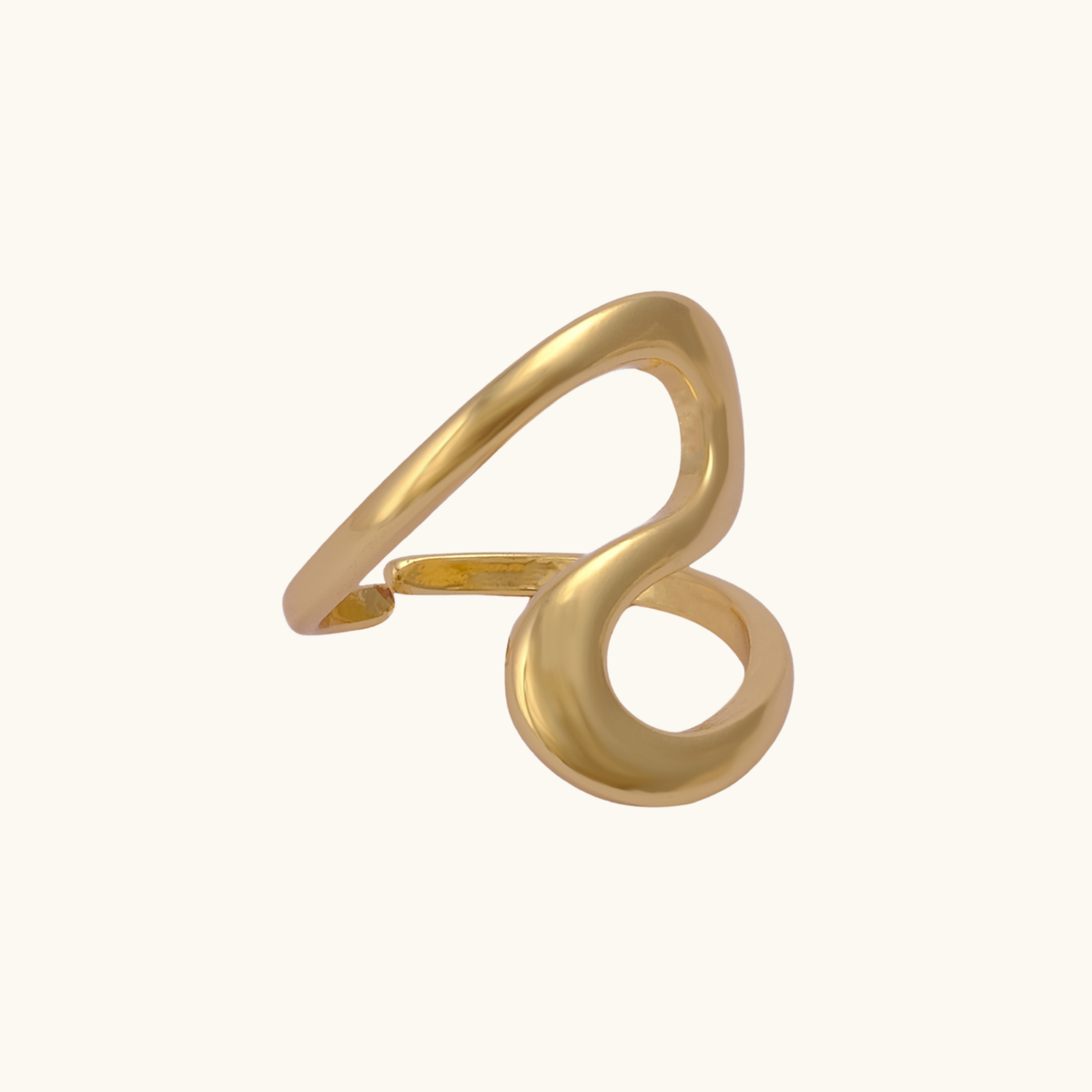 Ziva sculptural loop adjustable 18K gold-plated statement ring by Belliora