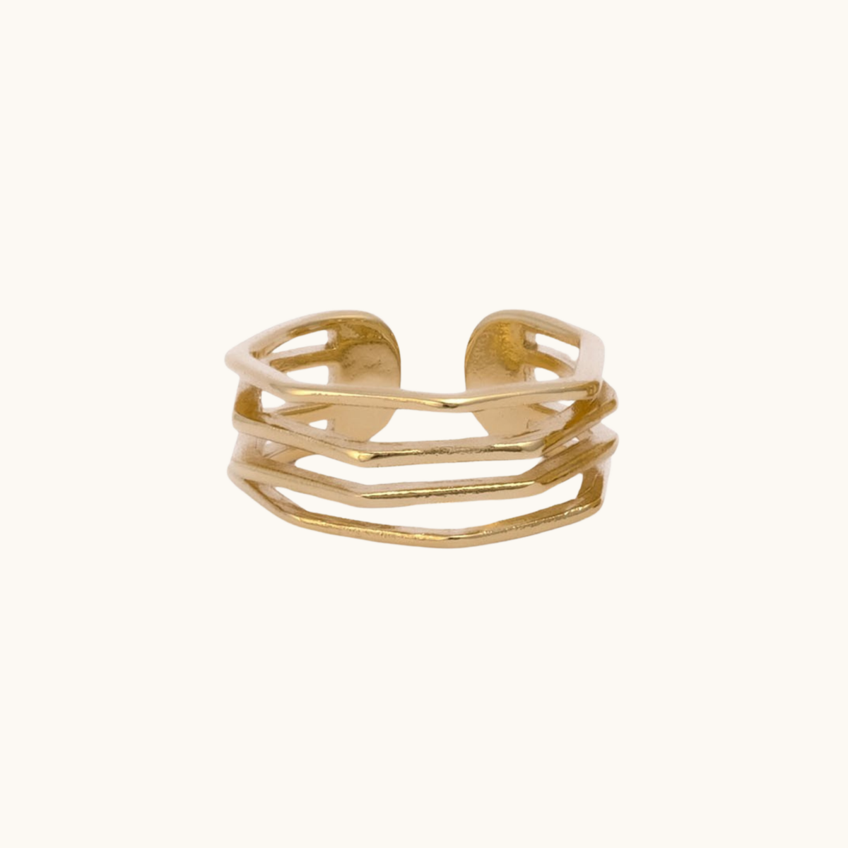 Aria layered line adjustable 18K gold-plated open ring by Belliora