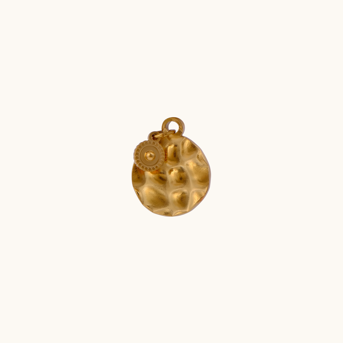 Etta 18K gold-plated hammered disc pendant charm with dangle detail by Belliora