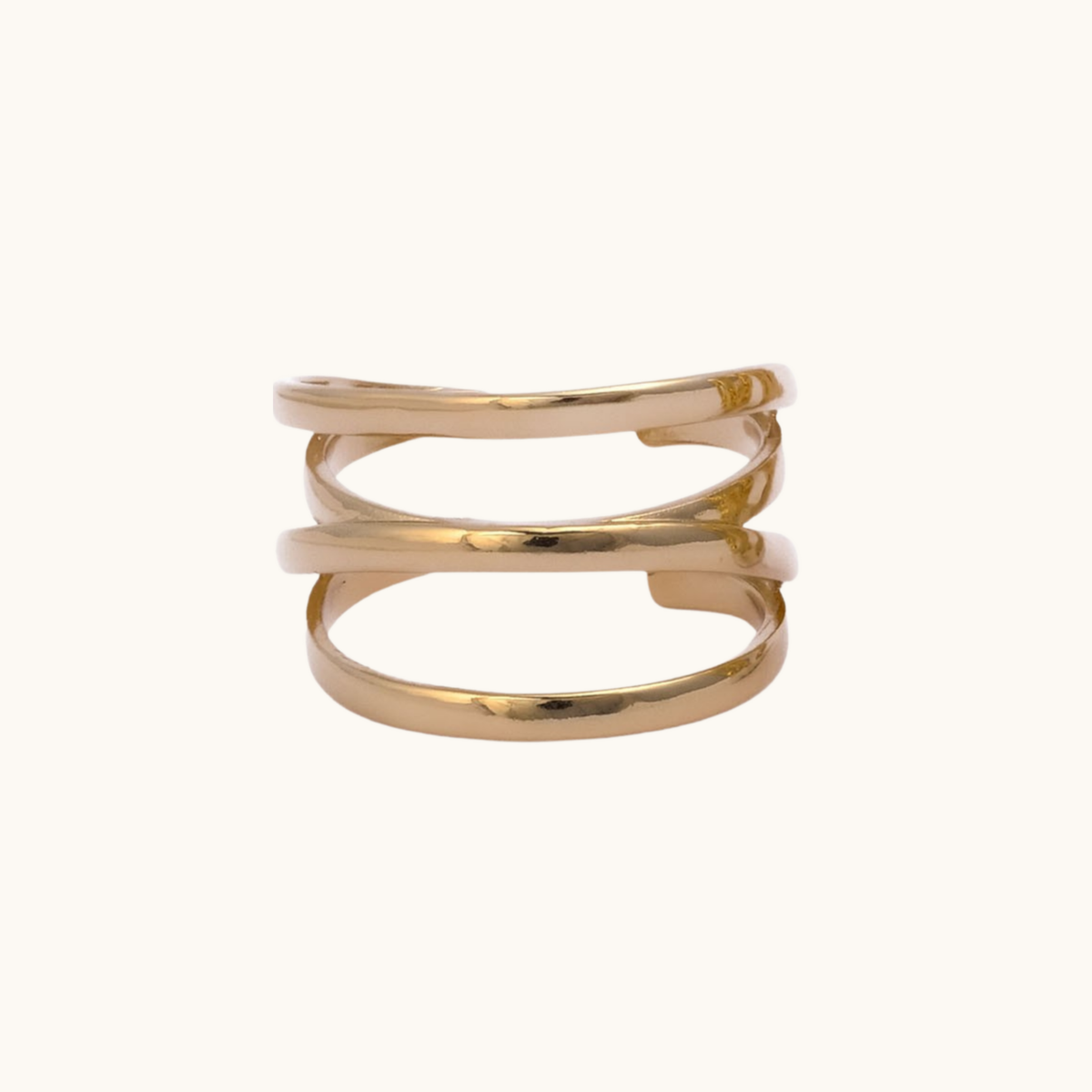 Kaia triple band openwork adjustable 18K gold-plated ring by Belliora