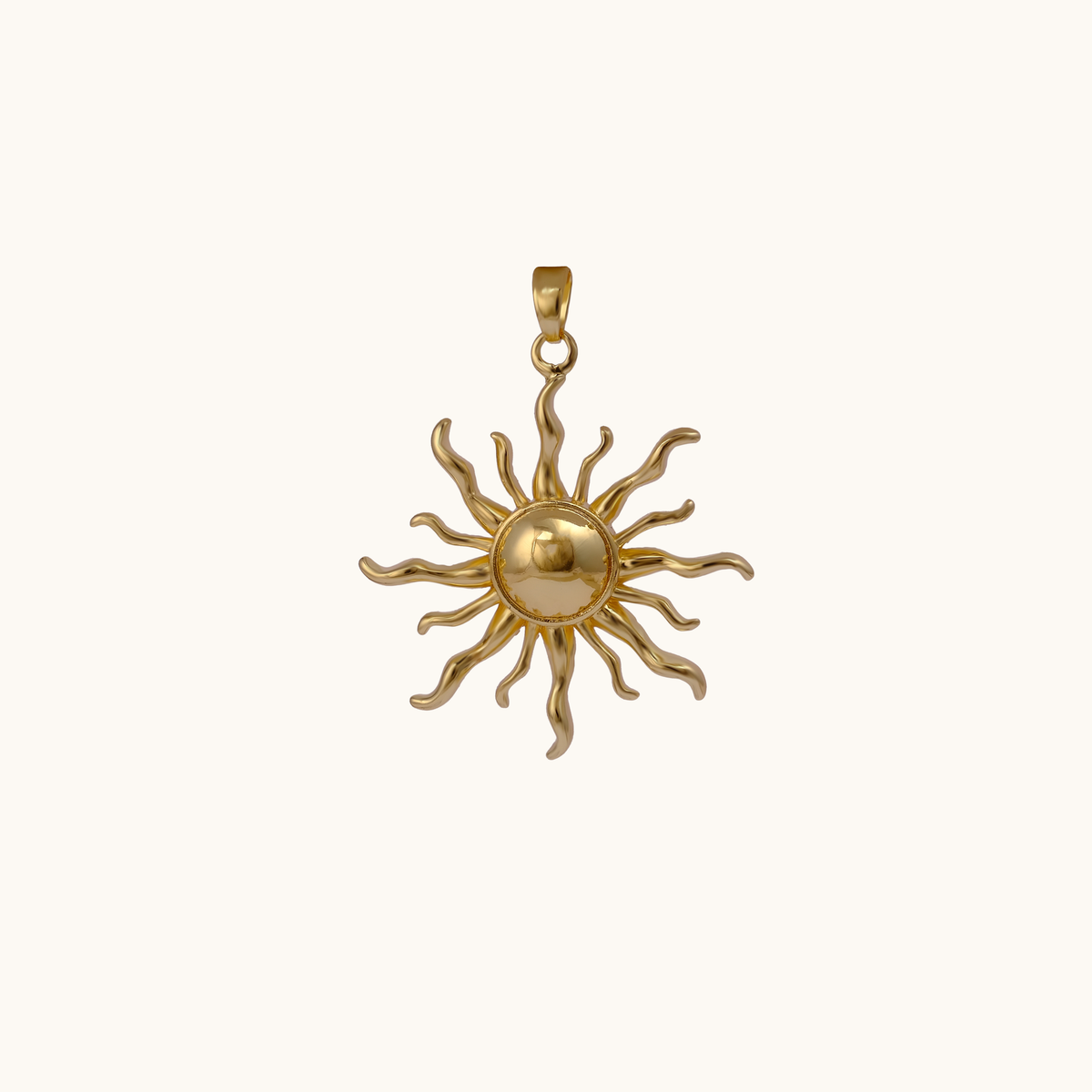 Luma 18K gold-plated radiant sun pendant charm with sculpted rays by Belliora