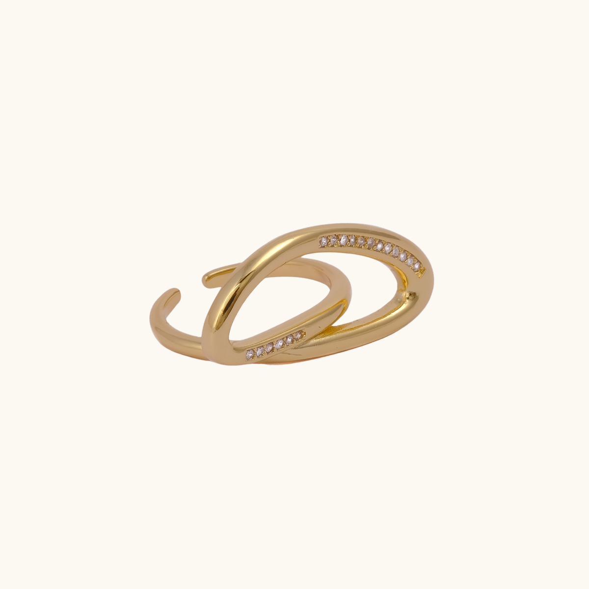 Oria Crystal Orbit adjustable 18K gold-plated ring with clear crystal detailing by Belliora