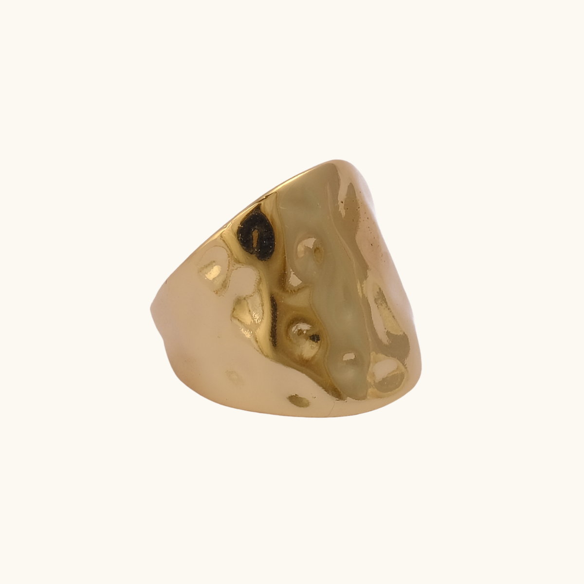 Solé sculpted shield statement adjustable 18K gold-plated ring by Belliora
